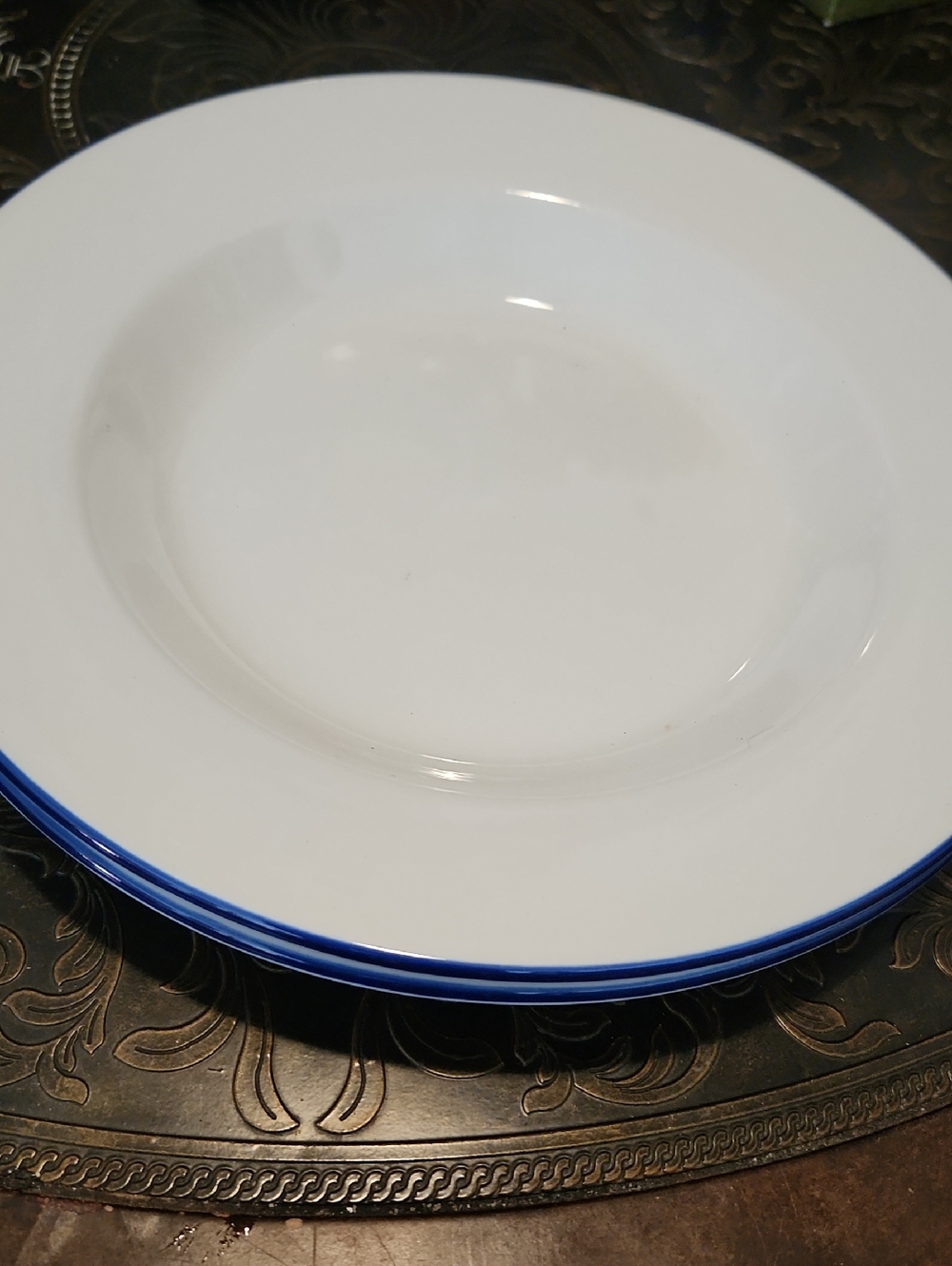 Steelite International White with Blue Rim Soup/Spaghetti Bowl